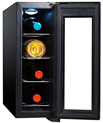 IUBGFTO Refrigerador para Vino de 4 Botellas, Zona de Temperatura de 11-18 ℃, refrigerador para Bebidas, Puerta de Vidrio para Dormitorio, Oficina, Cocina, Comedor