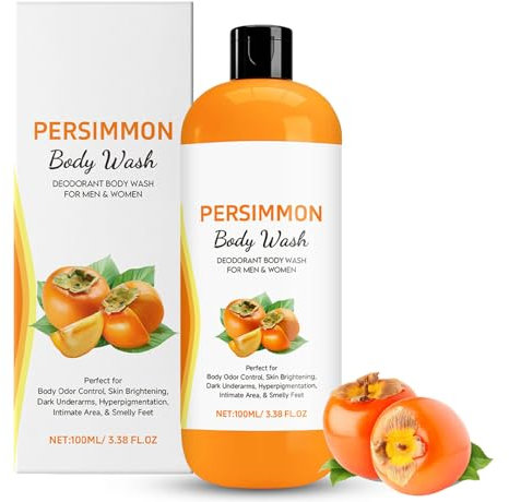 Persimmon Body Wash - Deodorising Shower Gel with Natural Enzymes - Refreshing Odour Control for All Skin Types – Deep Cleansing & Hydrating Body Wash for Men & Women – Even Skin Tone - 100ml