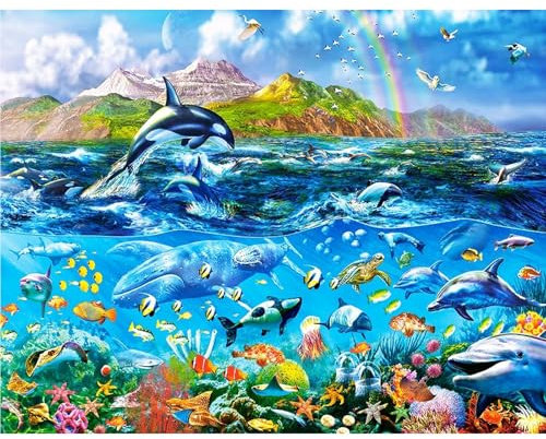 GLIDIAM 50x40cm Diamond Painting Delfine Schildkröte, Diamant Malerei Bilder Tiere Meer, DIY Full Drill Basteln Erwachsene, Mosaik Stickerei Kreuzstich Geschenk für Wanddeko Wohnzimmer Schlafzimmer