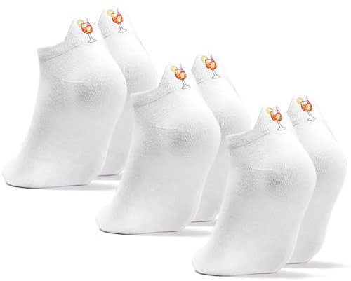 Chaussettes Aperol Spritz, Respirantes en Coton Blanc avec Motif Verre à Vin, Unisexe Sport/Tennis/Foot, Cadeau pour Amateurs d'Aperol (FR/ES, Numérique, 36, 42, Taille normale, 3 Pairs)