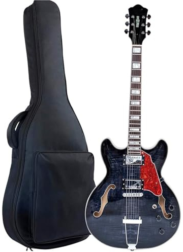 E-Gitarren-Sets Jazz E-Gitarre Semi Hollow Body Trapez Saitenhalter Brücke Mit Gigbag(Black)