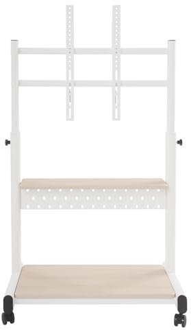 Supporto per TV, con 2 ripiani, regolabile in altezza, con ruote, per TV da 43 a 86 pollici, piatto e curvo fino a 100 kg