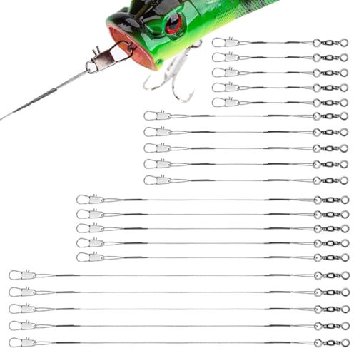 NOPKESV 20 Stücke Edelstahl Stahlvorfächer Mit Wirbel & Karabiner, Spinnvorfach Zum Spinnangeln Für Hecht, Salzwasser & Süßwasser (4 Größen)