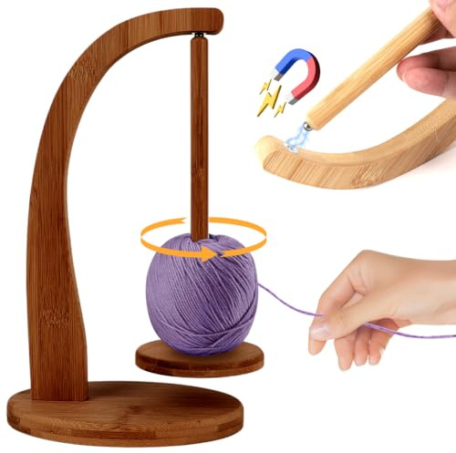 DASIAUTOEM Wollabwickler, Wollhaspel Rotierender Magnetischer Wollknäuelhalter,Yarn Winder, wollabwickler Holz Wollhalter, Wollhaspel Rotierender Garnrollenhalter aufwickler für Häkel (Braun)