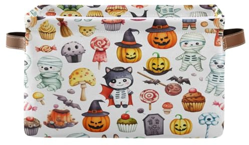 Cgiub Happy Halloween - Cesta de almacenamiento plegable de tela de lona, impermeable, organizador de armario, cesta de juguetes para perros, caja decorativa con asas para dormitorio, guardería y