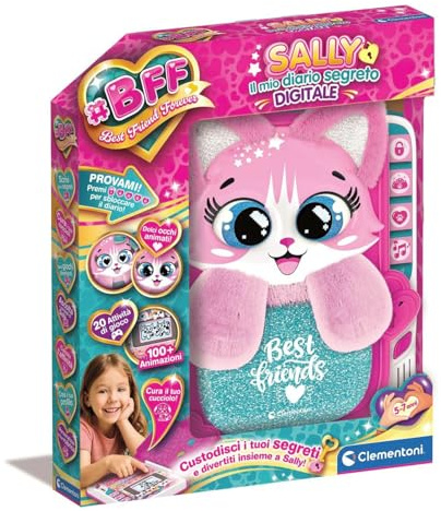 Clementoni - BFF Sally Il Mio Diario Segreto Digitale LCD, Gioco Interattivo, Animazioni e 20 Attività di Gioco, Diario Elettronico Bambine 5-7 Anni con Occhi Animati, Penna Inclusa, 16491