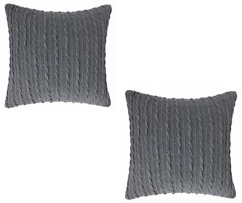 Cable Knit Pillow Covers Set of 2-18x18 Acrylic Braided Cushion Covers with Suede Back(No Insert) (deep Grey)