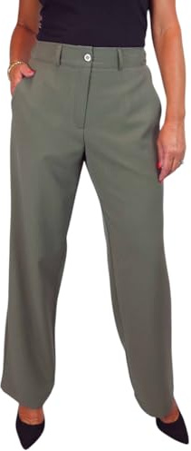 Women's High Waisted Wide Leg Trousers with Half Elastic Waistband | Ladies Straight Leg Tailored Office Work Trousers, Comfort Fit Waist
