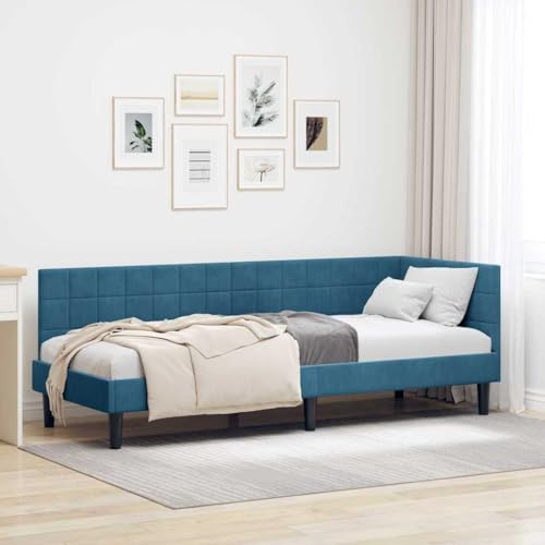 vidaXL Corner Bed Frame for Modern Bedroom in Velvet, Space-Saving and Wall Mounted