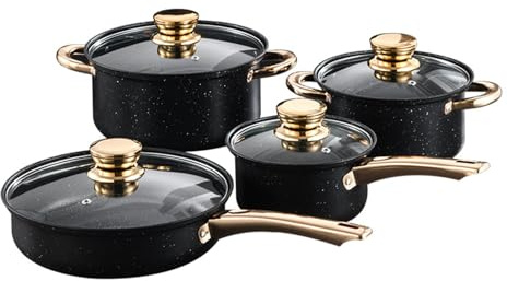 Yadlan Set da Cucina 8 Pezzi, Pentole E Padelle con Rivestimento Antiaderente in Granito, Impilabili, Facili da Pulire, Compatibili con Induzione, Gas e Vetroceramica