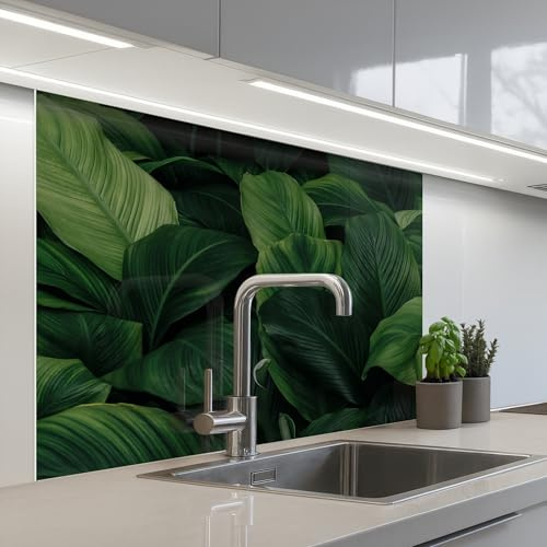 KitchenYeah© Spritzschutz Küchenrückwand Küche Abwaschbar Selbstklebend | 80x100 cm - Küchenwand Küchenfront Küchen Rückenwand Wandschutz Natur - Tropisch - Blätter - Grün