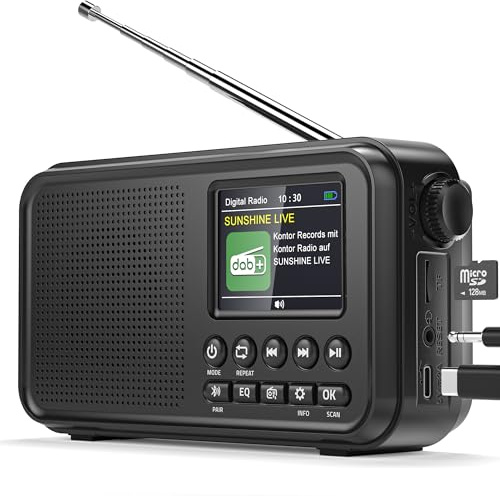 Mesqool Mains and Battery Powered DAB/DAB+ Radio with Bluetooth, 3000mAh Portable Digital Radio with Dual Alarm, 2.4 Colour Display, TF Card Play, Sleep Timer for Kitchen and Bedroom