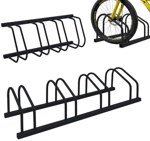 Relaxdays Fahrradständer Boden & Wandmontage, 4 Räder, bis 65 mm Reifenbreite, Garage, Hof, Reihenparker, Stahl, schwarz