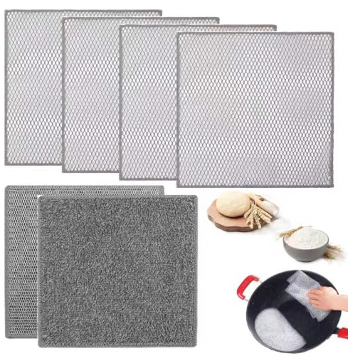 ZMaglorian Spüllappen und Teigtuch Set, 6 Stück Reinigungstücher – Teigreinigungstuch für Teigreste, Mehrzweck-Spültücher aus Draht, Waschbar