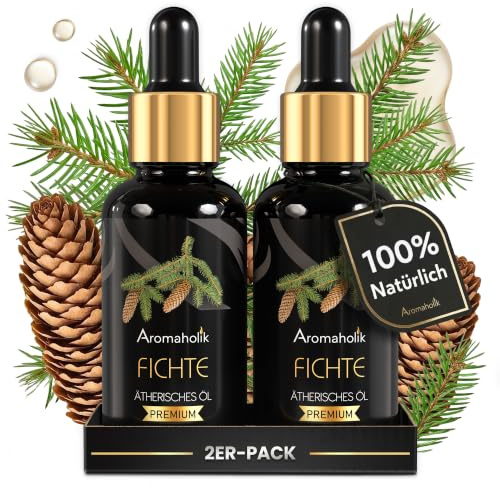 Fichtennadelöl BIO 60ml (2x30) Ätherisches Öl 100% natürlich – für Diffuser & Vernebler – Spruce Essential Oils aus Indien für Yoga & Meditation – Aromaholik