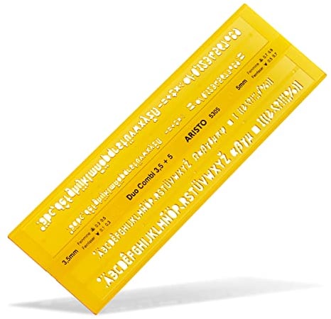 Aristo AR5305 Schriftschablone 3,0 mm und 5,0 mm Duo-Kombi gerade Mittelschrift ( formstabiler PET-Kunststoff) orange-transparent