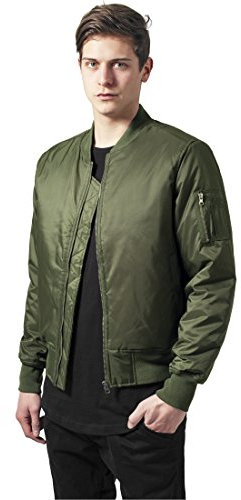 Urban Classics Herren Jacke - Basic Bomber Jacket, Bomberjacke mit aufgesetzter Tasche und Zipper am Arm, Grün (Olive 176), Gr. X-Large