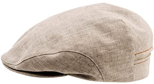 Sterkowski Derby Flatcap | 100% Leinen Super Leicht Herren Sommer Schiebermütze | Gatsby Sonnen Kappe Vintage Fisherhut Golf Cap Urbane Klassische Trendmütze Damen Retro Trucker Beige 56