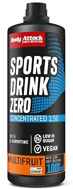 Body Attack Zero Sports Drink Sirup Multifrucht 1000 ml | mit Vitaminen & Mineralstoffen, zuckerarm, nur 12 kcal pro Liter, mit L-Carnitin, vegan, 200 Portionen