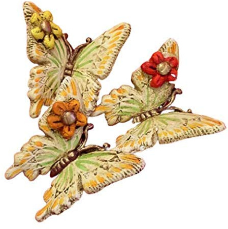 Le Ceramiche Del Re, Farfalle Decorative in Ceramica da Appendere, Set da Tre Farfalle, Decorata a Mano
