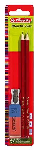 Herlitz Bleistift-Set: 2 Bleistifte aus FSC Holz, 1 Radierer und Anspitzer, Härtegrad HB, lackiert, 180 Stück (1er Pack)
