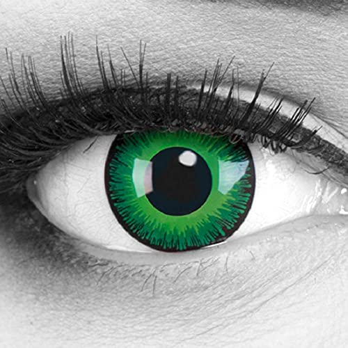 Funnylens 1 Coppia Color Verde Crazy Fun Shining anni lenti a contatto perfetto per Halloween, Carnevale, o carnevale con gratis lenti a contatto senza Forza