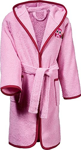 Erwin Müller Kinder-Bademantel mit Kapuze Frottier rosa Größe 134/140 - saugstark, langlebig, angenehm weich, mit Taschen und Bindegürtel, Stickerei Eule