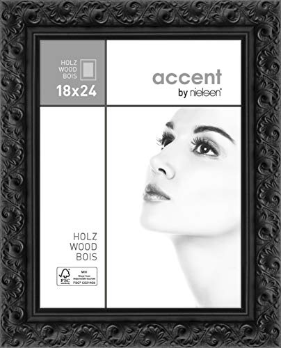 accent by nielsen Holz Bilderrahmen Arabesque, 18 x 24 cm, Schwarz | Holz Fotorahmen im Hoch- & Querformat zum Auftstellen und Aufhängen Schwarz matt Echtglas