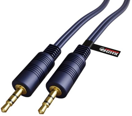 rhinocables Blue Shielded Jack Cable Stereo 3.5mm Jack Plug Audio AUX Cable Gold Ends Male – Male Moulded Connectors Headphones (1.2m)