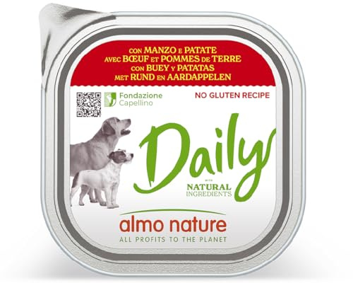 Almo Nature Daily Wet Dog Food No grain Paté with Beef and Potatoes, 300 g, Pack of 9
