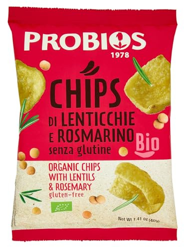 Probios Chips di lenticchie e rosmarino biologiche - Ingredienti vegetali - Fonte di fibre - Senza aromi o additivi artificiali - Confezione da 12 x 40 g