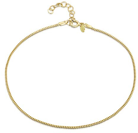 Amberta 925 Sterlingsilber Vergoldet 18K Fußspange – 1,5 mm Panzerkette Fußkettchen Armband – 22 bis 25,5 cm – Flexibel Verstellbar