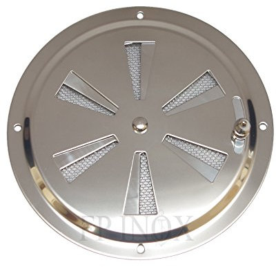 Griglia di aerazione rotonda regolabile 128 mm con zanzariera in acciaio inox 316 – A4, argento, 5321456