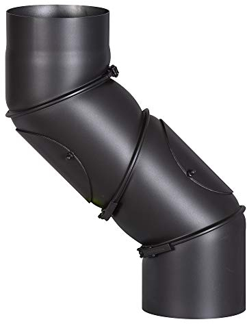 FIREFIX R150/UB Universal-Ofenrohrbogen aus 2 mm starken Stahl (Rauchrohr) in 150 mm Durchmesser, für Kaminöfen und Feuerstellen, Senotherm, schwarz, 0-90 Grad verstellbar, mit zwei Reinigungstüren