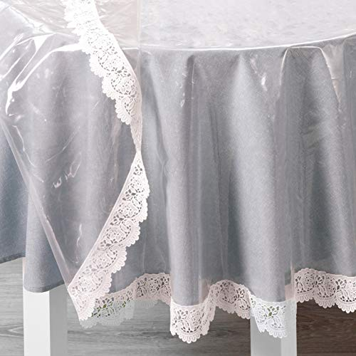 Pey Glasklare Schutztischdecke Tischdecke Tischfolie Schutztischdecke mit weißer Vinylspitze 0,15 mm Rund 160 cm abwaschbar