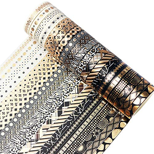 YUBBAEX Washi Tape Set Masking Tape Klebeband Bunt für Heimwerker, Dekoratives Handwerk, Geschenkverpackung, Scrapbook (Dünne Goldfolie 20 Rollen)