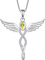 FJ Engelsflügel Kette Damen 925 Sterling Silber Schutzengel Anhänger Halskette Infinity Unendlichkeit Kette Citrin November Geburtsstein Kette Schmuck Geschenke für Frauen Mädchen