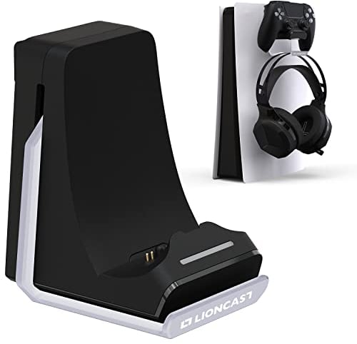 Lioncast Kompatibel mit Controller Ladestation für PS5 mit LED-Anzeige, Einfach an PS5 zu befestigen, Ladegerät für einen PS5 Controller, Charger für original Playstation 5 Controller, PS5 Zubehör