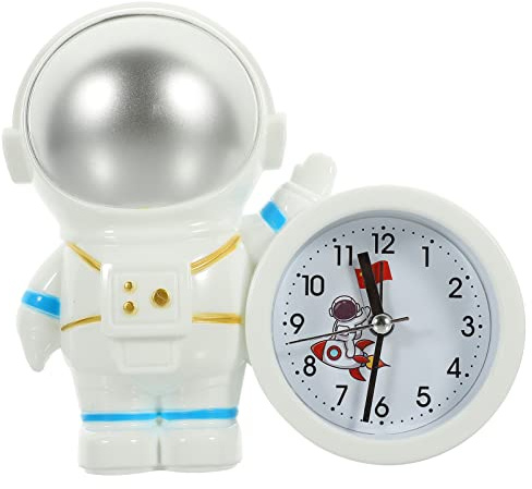 BESPORTBLE Niedliche Astronautenuhr als Tischwecker aus Kunststoff, Silber | 1 Stück Aa Batterie, nicht Enthalten, Kreatives Design mit Praktischem Alarm, für Büro und Restaurant