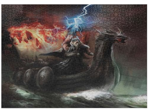 ABAKUHAUS Drachen Puzzle, Wikinger-Boot Stürmische See, Heirloom-Qualität lustige Aktivität für die Familie langlebiger Karton, 1000 Stücke, Mehrfarbig