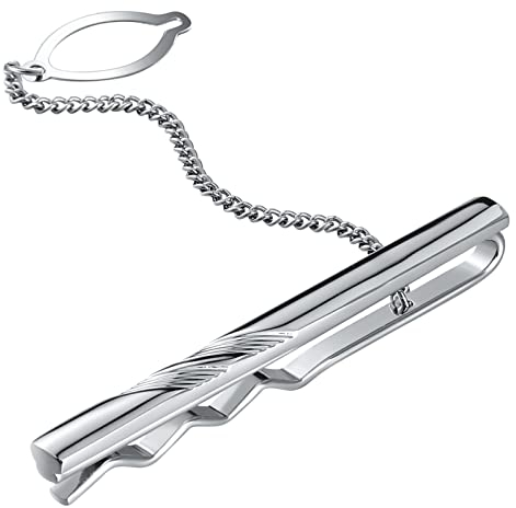 Krawattenklammer Silber, Krawattenklammer mit Gravur Edelstahl Krawattennadel Köper Tie Clip 6CM Schmuck Geschenke