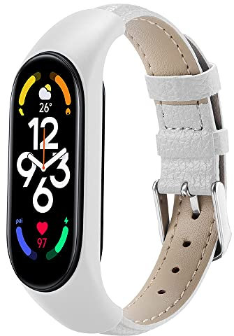 Wandeful Bracelet Compatible avec Xiaomi Mi Band 7 6 5 4 3 Bracelet, Cuir Bracelet de Remplacement (Blanc)