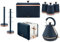 Tower Cavaletto Midnight Blue & Rose Gold Pyramid Kettle, 2 Slice Toaster, Bread Bin, 3 Canisters, Mug Tree & Towel Pole. Contemporary Matching Kitchen Set of 8 Items in Midnight Blue & Rose Gold
