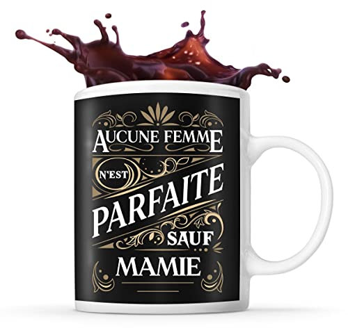Planetee Tasse noir Femme Parfaite Mamie | Mug original idéal pour grand-mère | cadeau de noël et anniversaire fête des mères