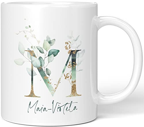 JUNIWORDS Tasse, Maia-Violeta, Name Anfangsbuchstabe Initial Alphabet Floral Buchstabe M Monogramm Motiv, Weiß (5463605)
