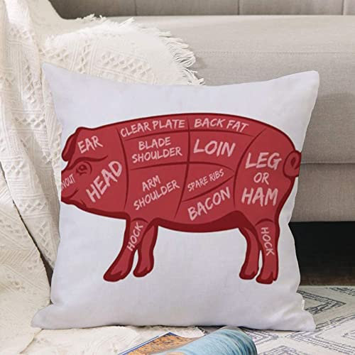 Kissenbezug 45x45 cm,Speck Schinken geschnittenes Fleisch Metzger Diagramm Tiere Wildtiere ,Outdoor Kissen Kissenbezüge Kissenhülle Sofa Kissen dekokissen Zierkissen für Wohnzimmer Garten deko draußen