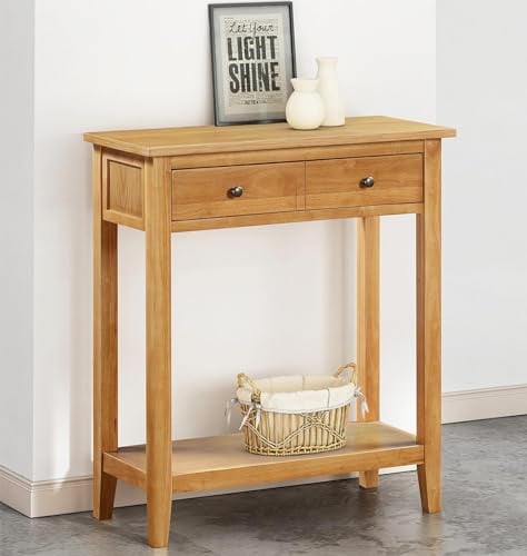 Hallowood Furniture Aston Console large en chêne avec un grand tiroir, table console en bois avec étagère, coiffeuse étroite, table de téléphone, table de lampe, table de couloir