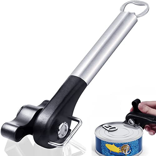 Smooth Edge Manual Can Opener Stainless Steel & Bottle Openers, Safe Cut Can Opener with Non-Slip Rubber Knob, Smooth Edge Can Opener, Professional Ergonomic Jars & Tin Opener for Cans Kitchen Tools