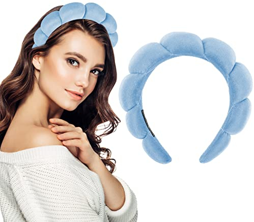 Damen Spa Stirnband Haarband Make up Haarband Weicher Schwamm Hautpflege Haarreifen Haarschmuck zum Waschen des Gesichts Make up Entferner, Dusche, Hautpflege (Blau)