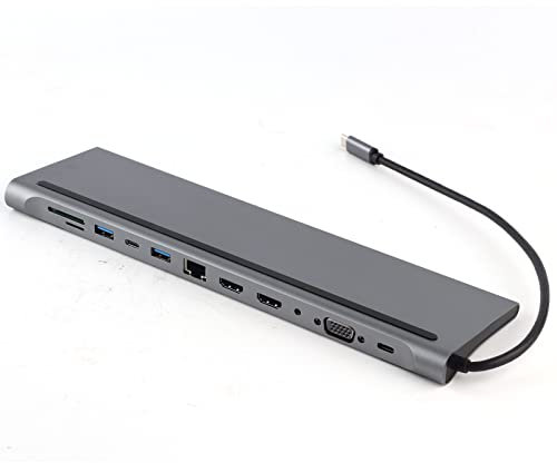 FOLOSAFENAR Docking Station USB C, USB C Docking Station Dual Monitor HDMI for Dell HP Laptop, 12 in 1 Docking Station to 2 HDMI Port VGA USB Type C Hub Multiport Adapter